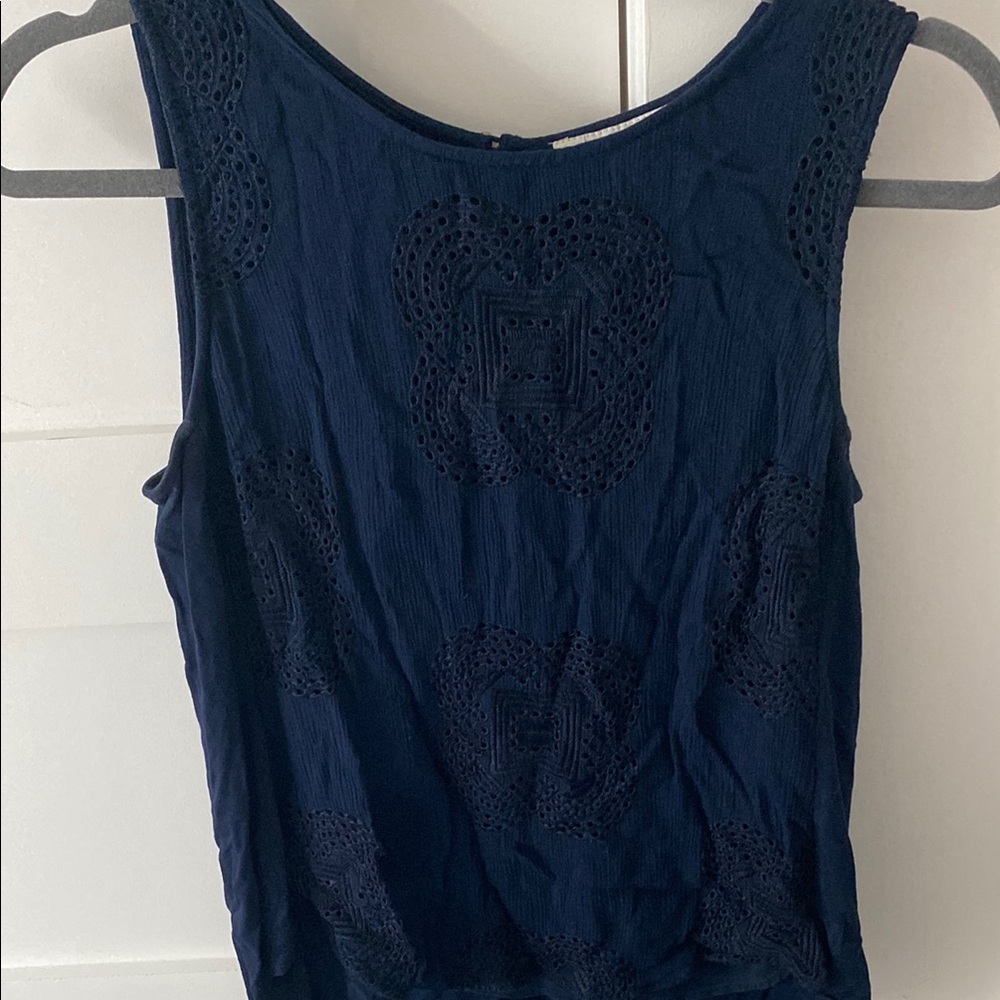 Navy Blue Sleeveless Lace Top